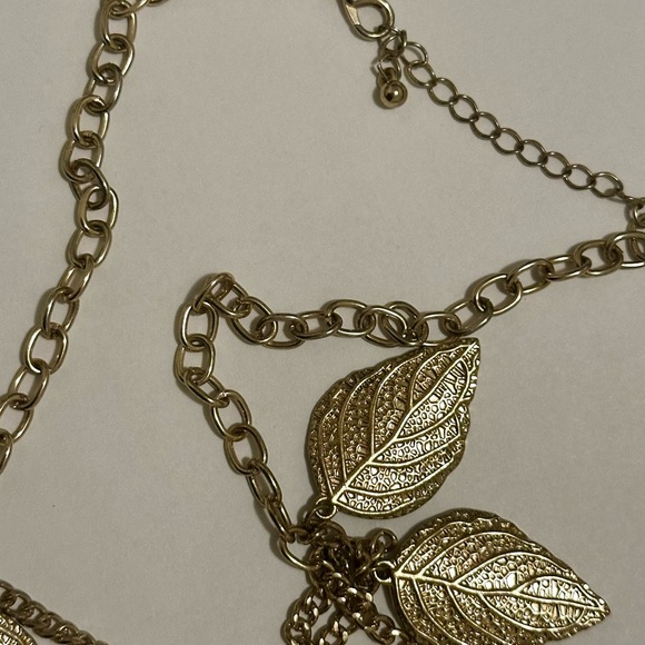 Gold-Toned Statement Necklace for Women - Vintage-Style Gold Leaf Design - Picture 10 of 16